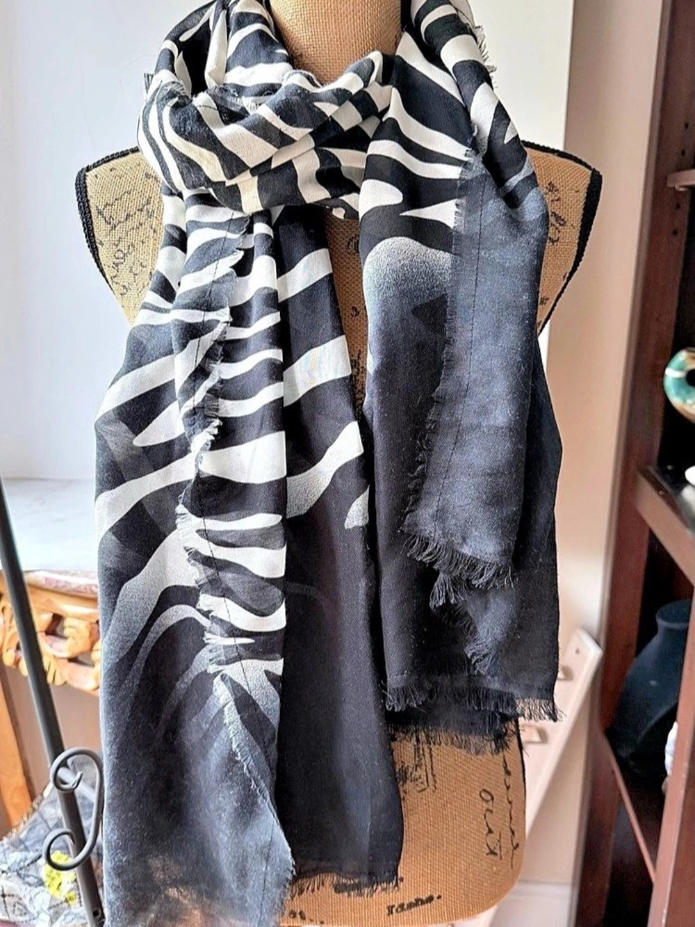 H&M Animal Print Scarf in Black & White